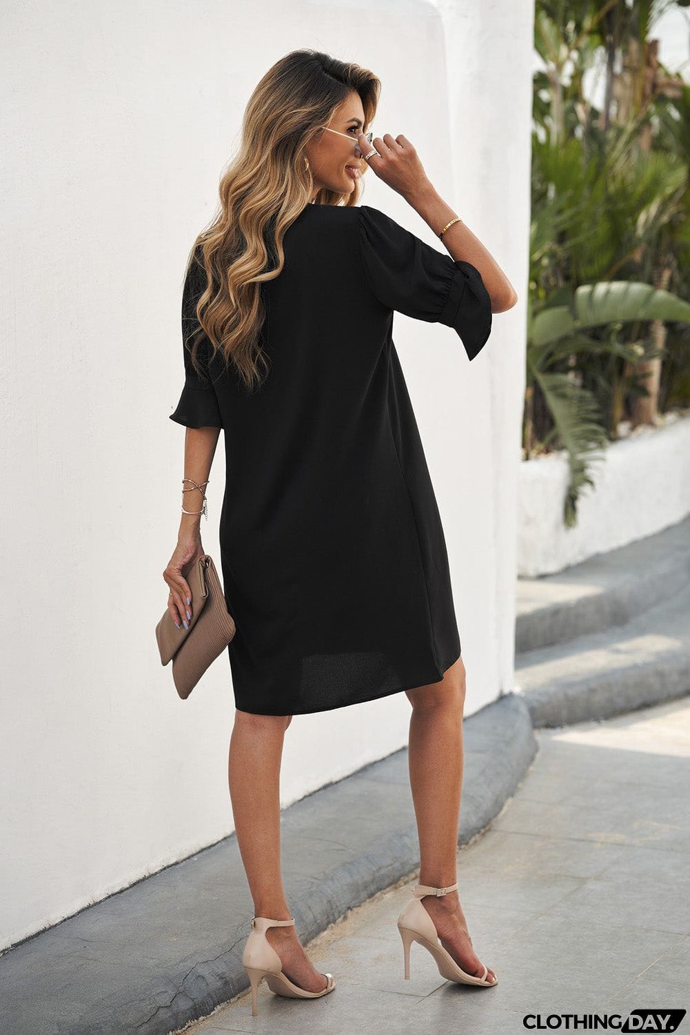 Ruffled Sleeve Shift Dress