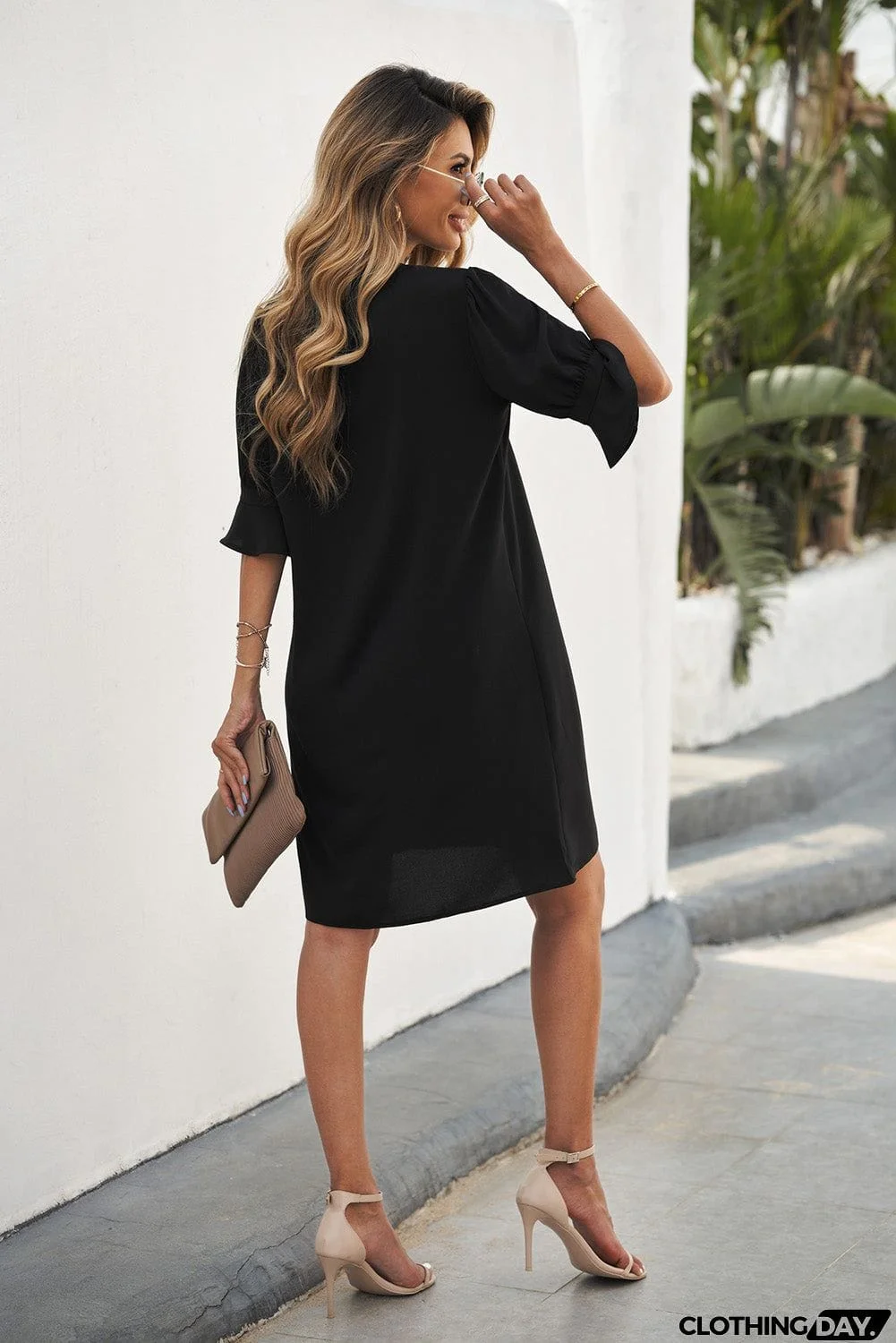 Ruffled Sleeve Shift Dress