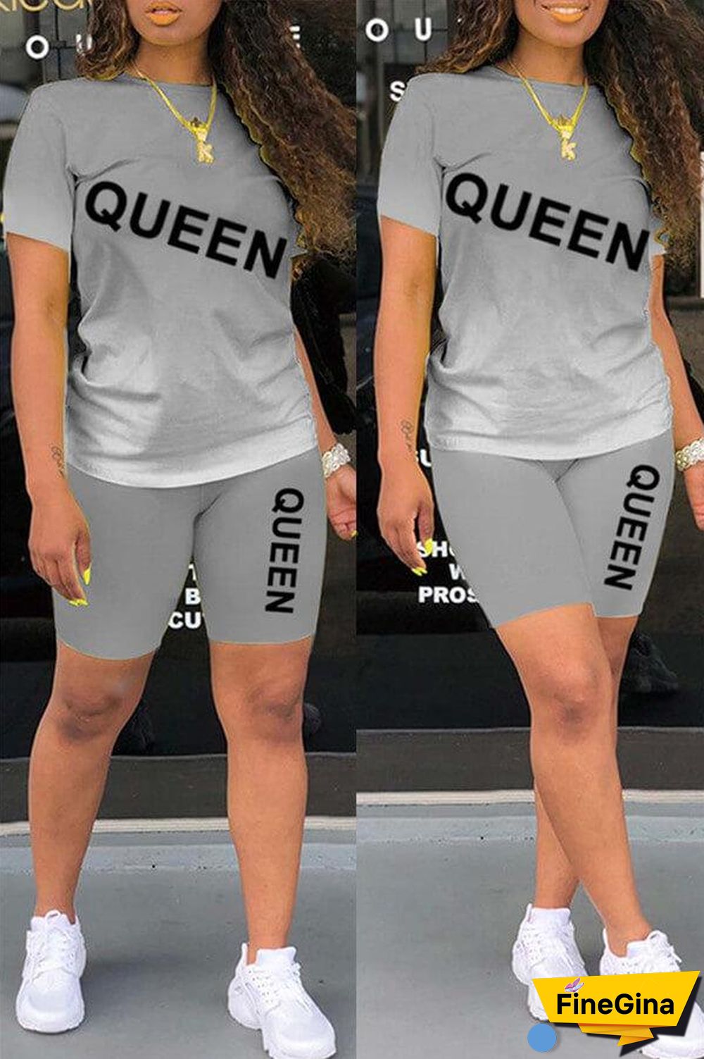 Fashion Gradual Change Letter Print Two Pieces