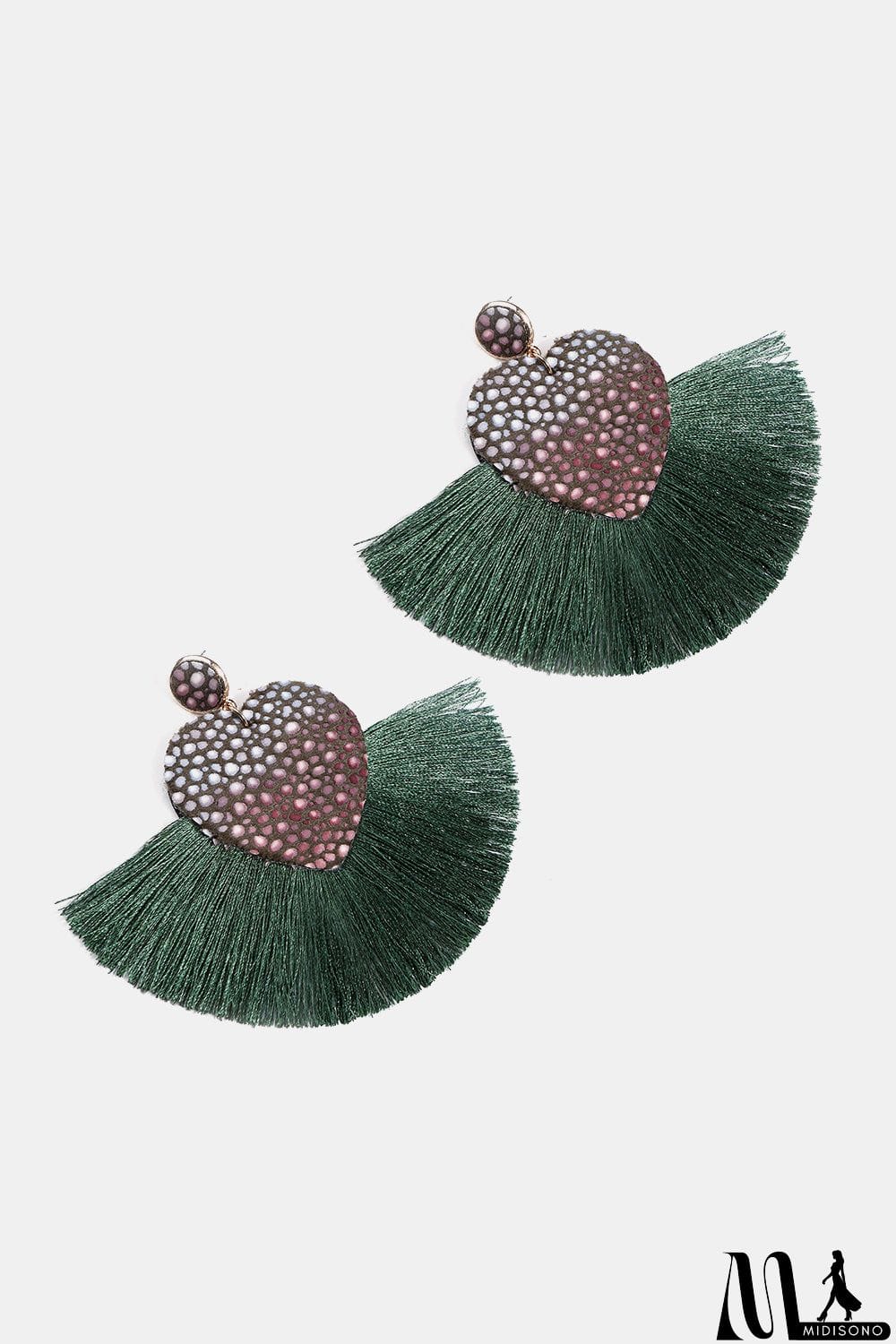 MidiSono - Heart Shape Fringed Dangle Earrings