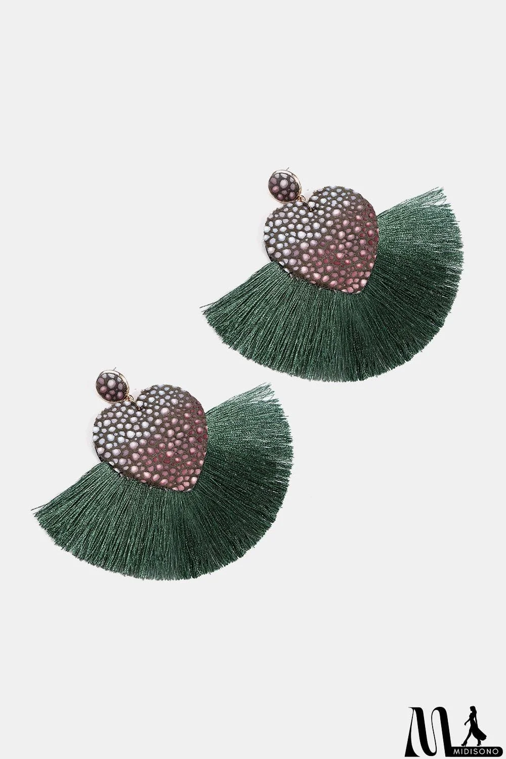 MidiSono - Heart Shape Fringed Dangle Earrings