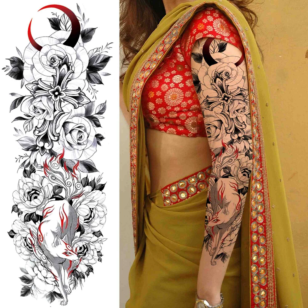 3D Large Flower Rose Temporary Tattoo For Women Men Black Fake Compass Warrior Tattoos Sticker Triangle Full Arm Sleeve Tatoos 1001-2