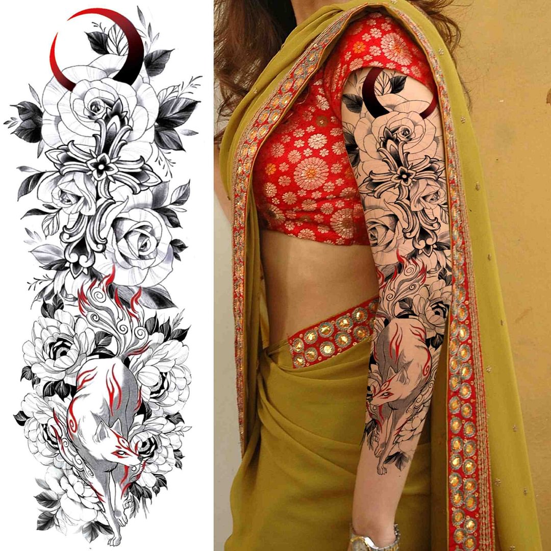 3D Large Flower Rose Temporary Tattoo For Women Men Black Fake Compass Warrior Tattoos Sticker Triangle Full Arm Sleeve Tatoos 513