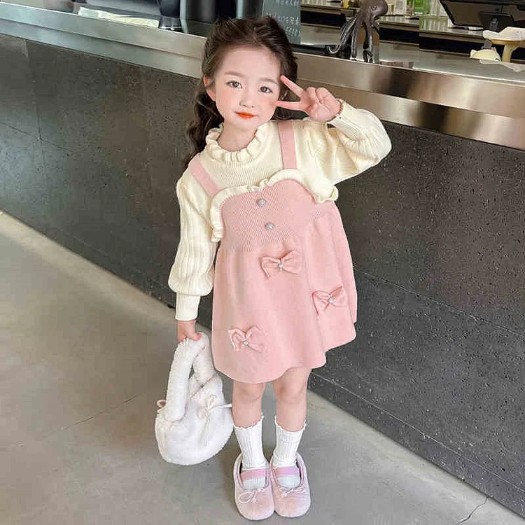 リボン付き 長袖 カジュアル 女の子 幼児 ワンピース