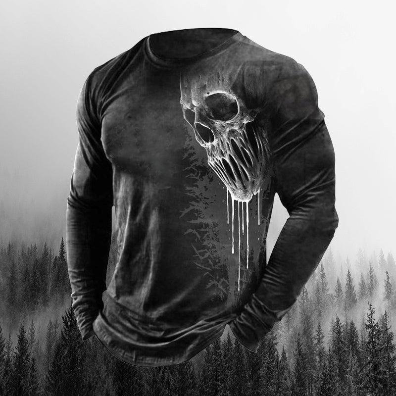 Men's Outdoor Skull 3D Crew Neck Halloween Long Sleeve