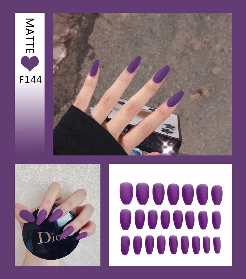 Matte Nail Art Fake Nails Stiletto Tips Clear Press on Long with Glue Coffin Stick Display Full Cover Artificial Designs  False-Nail Inspo