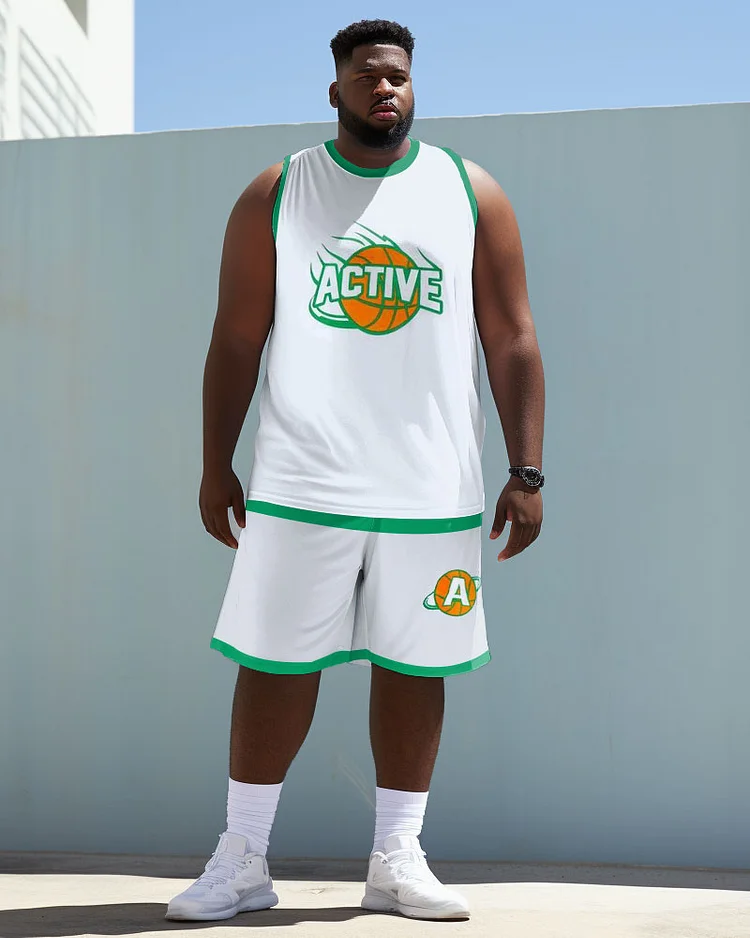Men's Plus Size Active Vest Basketball Sports Two-Piece Suit