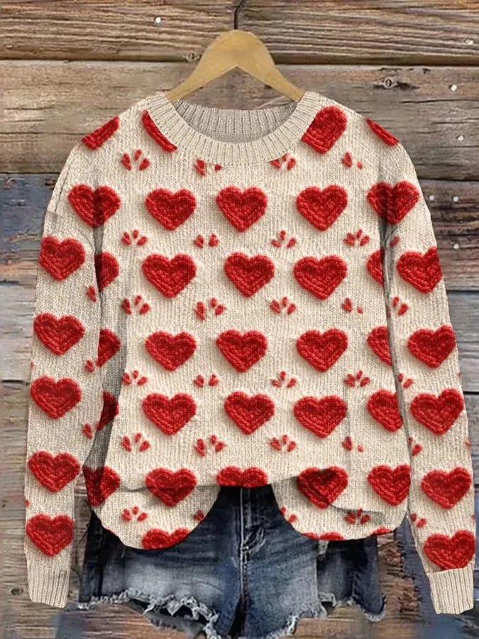 Women's Valentine's Day Heart Print  Casual Sweatshirt