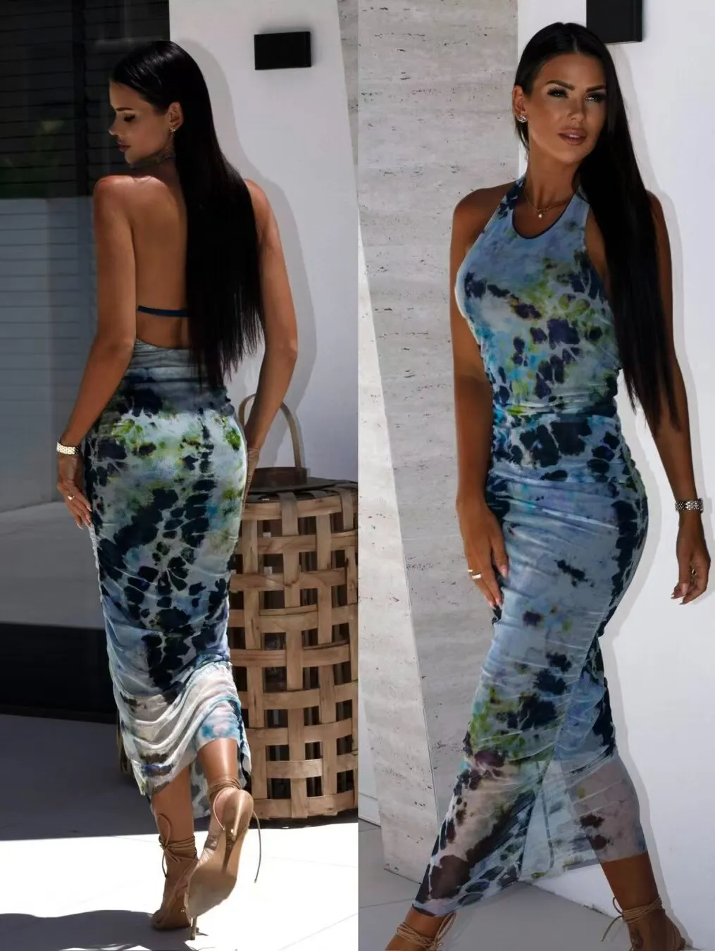 Brownm Brownm Summer New Women's Wear Elegant U-Neck Print Neck Dress D2427