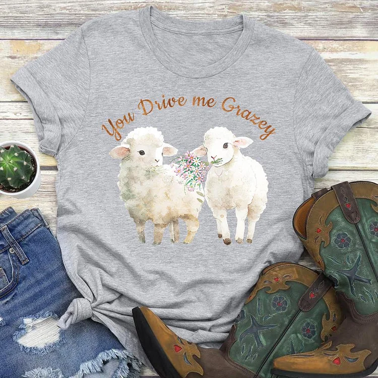 You Drive Me Grazey Sheep Round Neck T-shirt-0018871