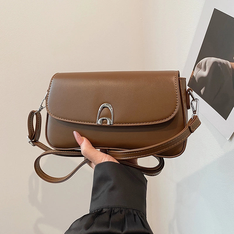 Women's Medium Pu Leather Solid Color Classic Style Sewing Thread Square Flip Cover Underarm Bag