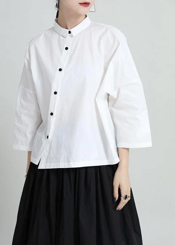 Fine White Peter Pan Collar Button Summer Blouse Tops