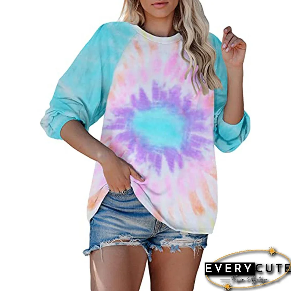 Multicolor Tie Dye Print Long Sleeve Tops
