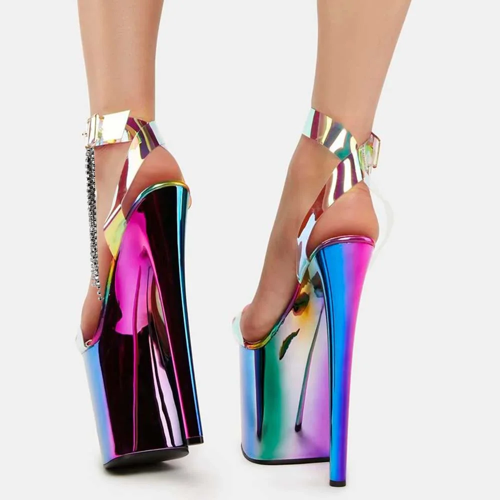 holographic strappy heels