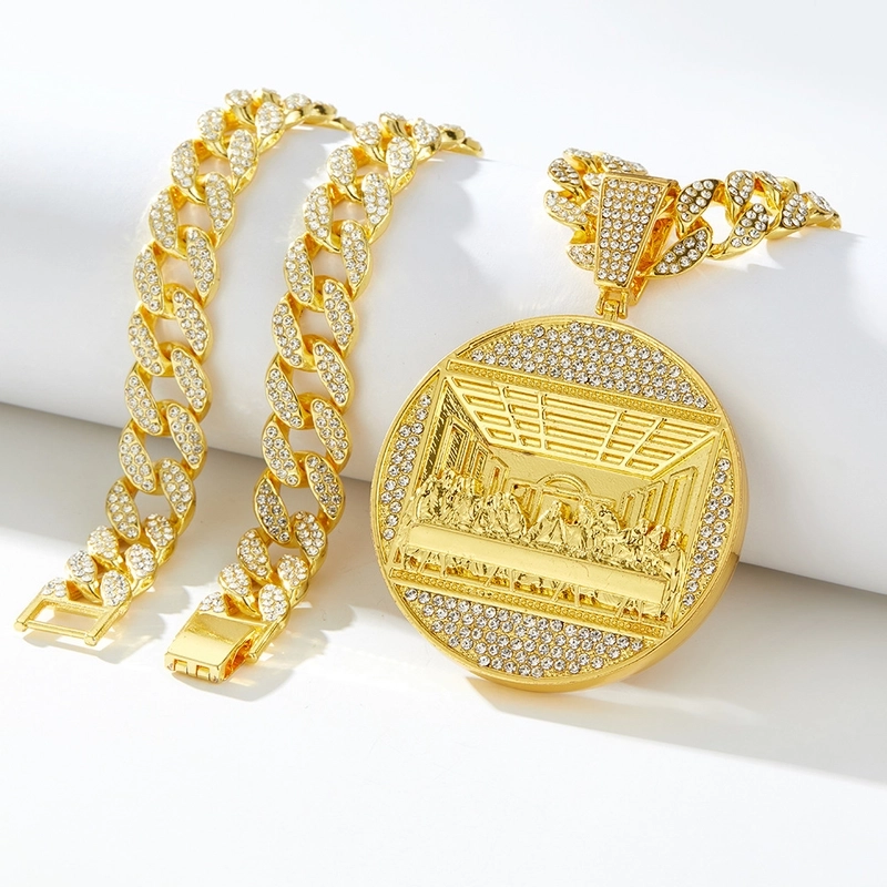 Hip Hop Exaggerated Large Disc Pendant Necklace Domineering Trendy Men’s Cool Cuban Necklace Rapper Ornament