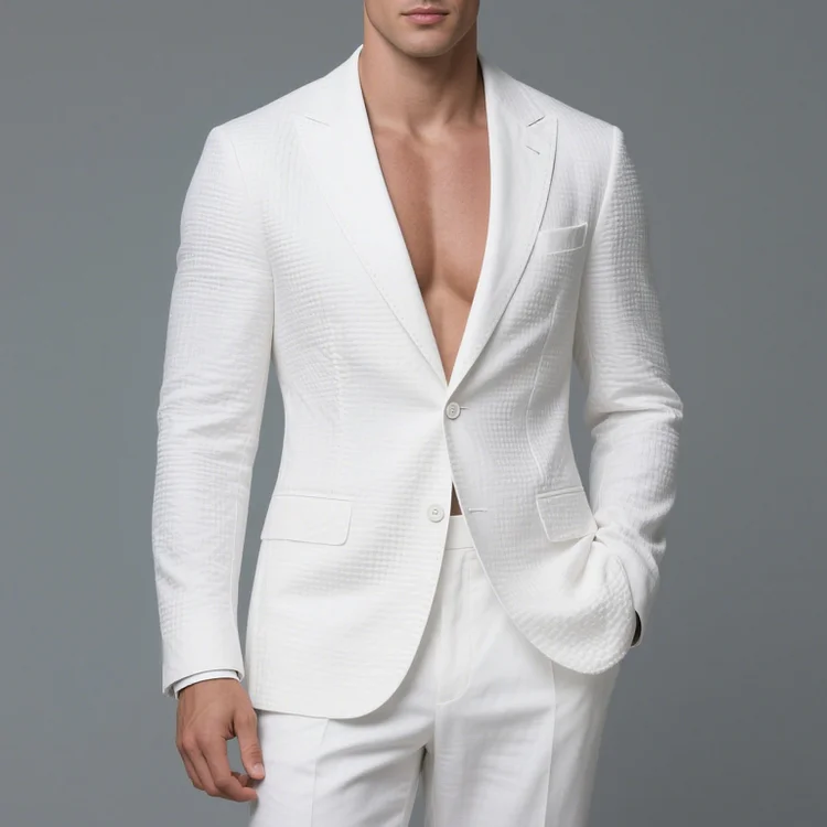 Okaywear Peaked Lapel Long Sleeve Two Button Seersucker Blazer 