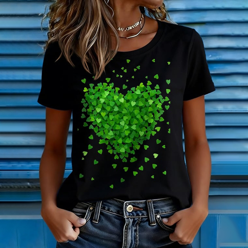Comstylish Women's St. Patrick's Day Heart Print Short Sleeve T-shirt