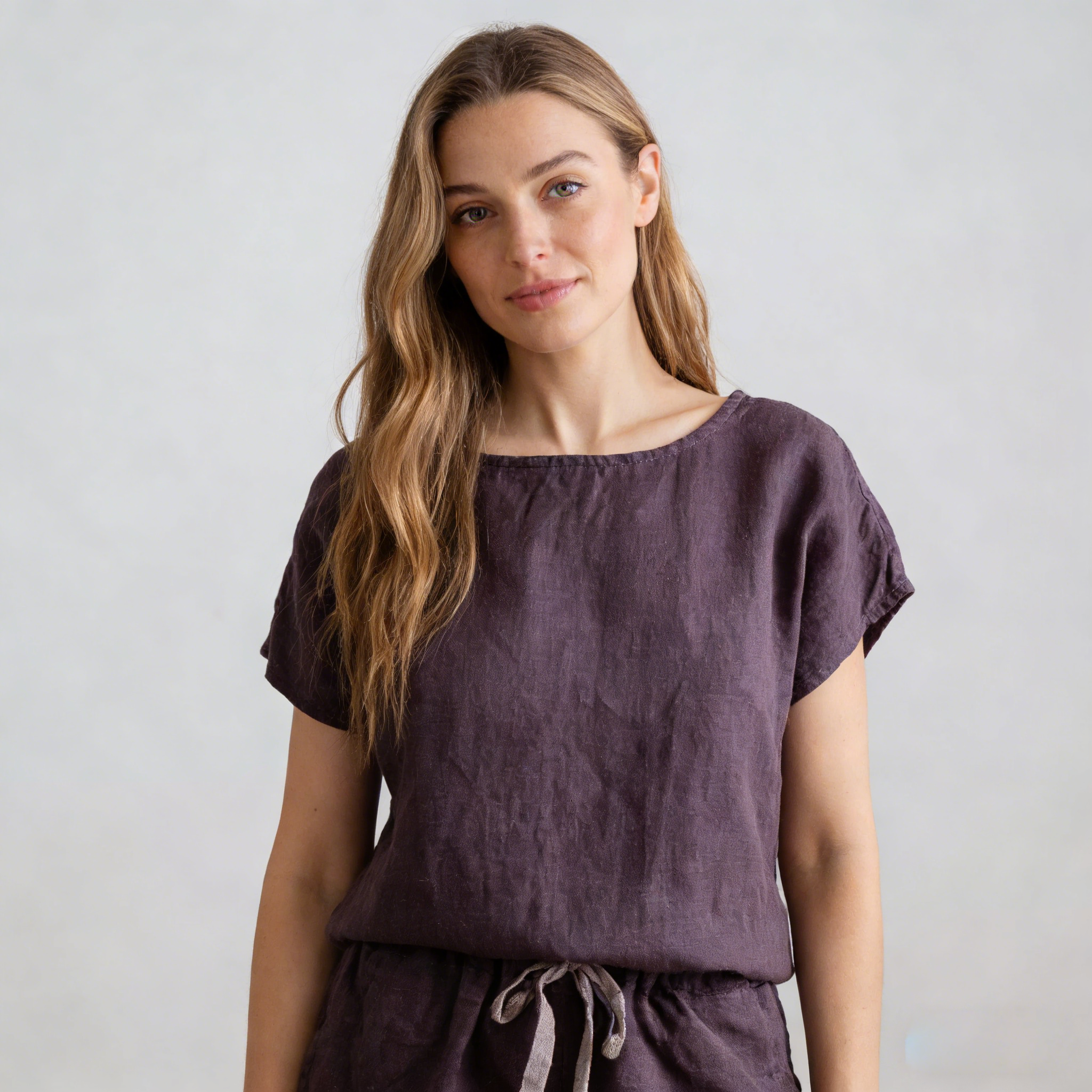 Linen T Shirt Women 100% Linen Short Sleeve Crew Neck Summer Tee Soft Breathable REAL SILK LIFE