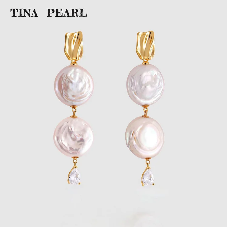 2025 TINA Jewelry Freshwater pearl button Baroque design earrings