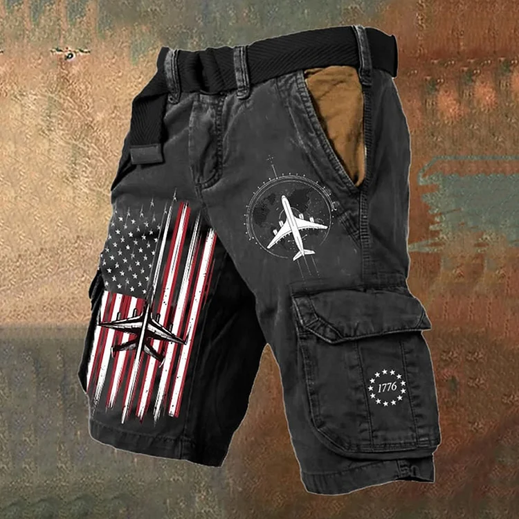 Men's Flag Print Casual Pockets Shorts
