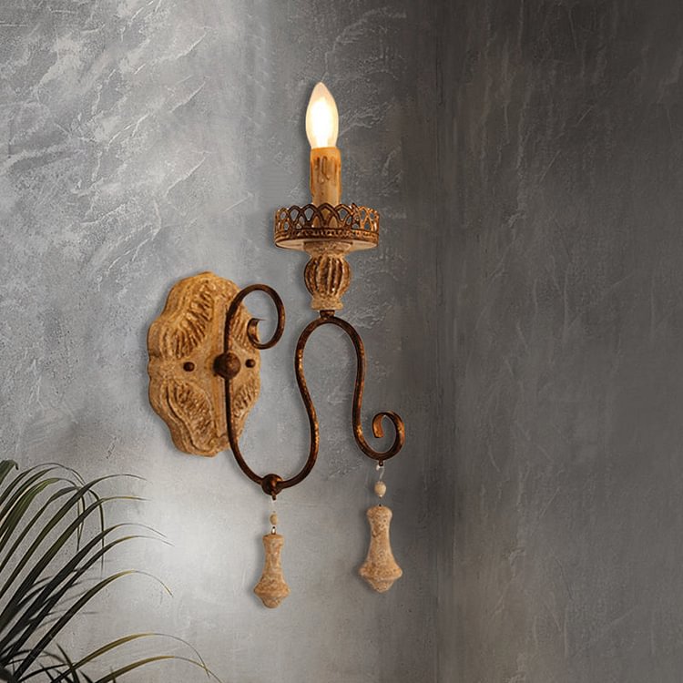 Swirled Arm Bedroom Wall Light Rustic Iron 1/2 Lights Distressted White Wall Mounted Light