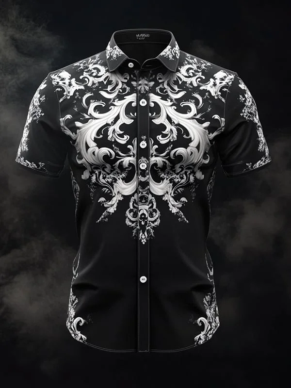 Men's Vintage Dark Baroque Print Short Sleeve Shirt 