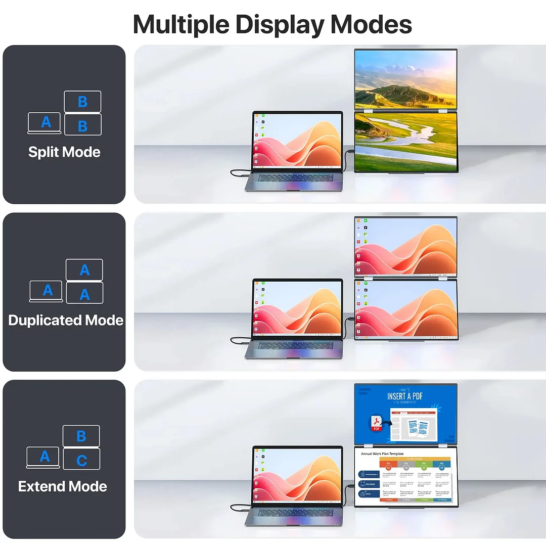 EVICIV Dual Stacked 15.6 &bdquo;Folding Monitor Triple Portable Display Bulit &icirc;n Stand VESA Reglați liber ecranul OSD Menu pentru PC Window