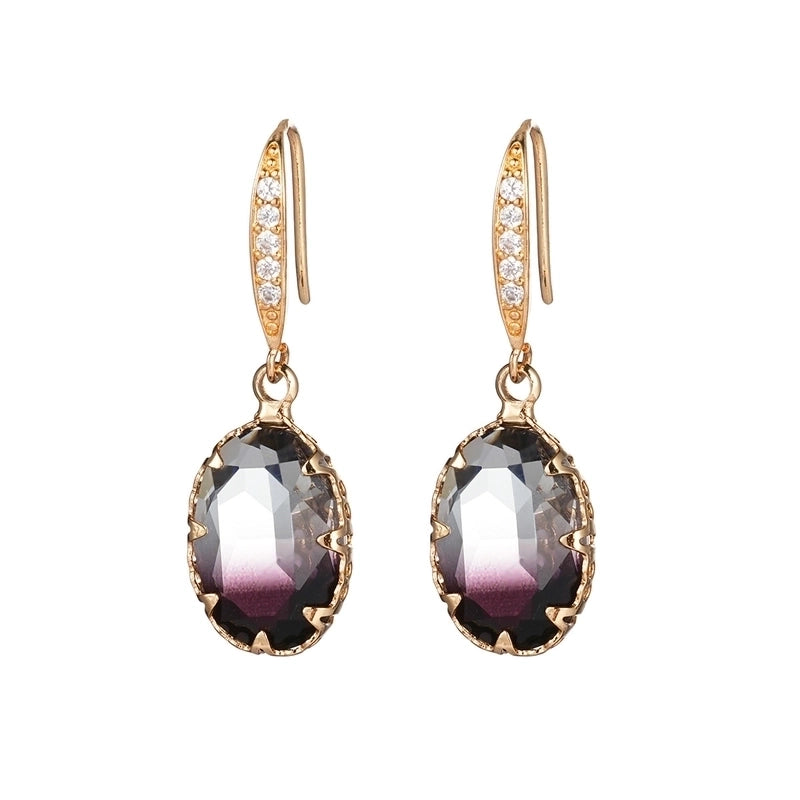 1 Pair Lady Oval Inlay Copper Zircon Drop Earrings