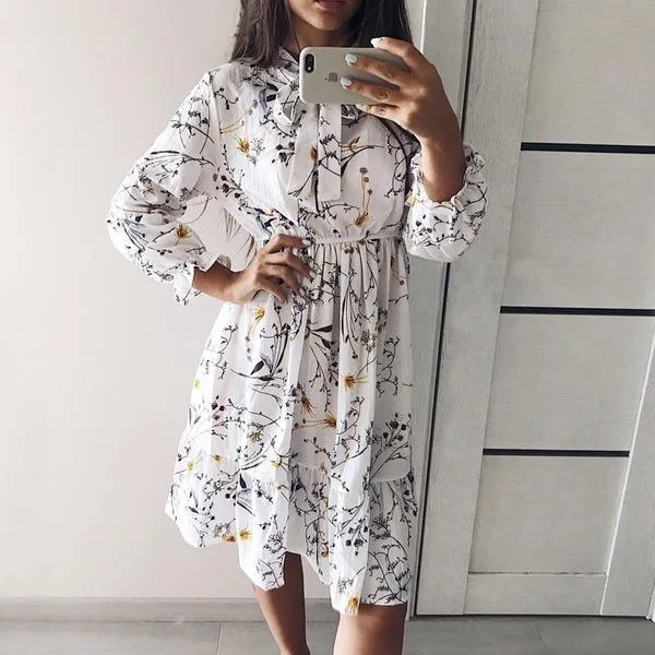 Chiffon Shirt Vestidos For Ladies Casual Floral Midi Spring Dresses Polka Dot