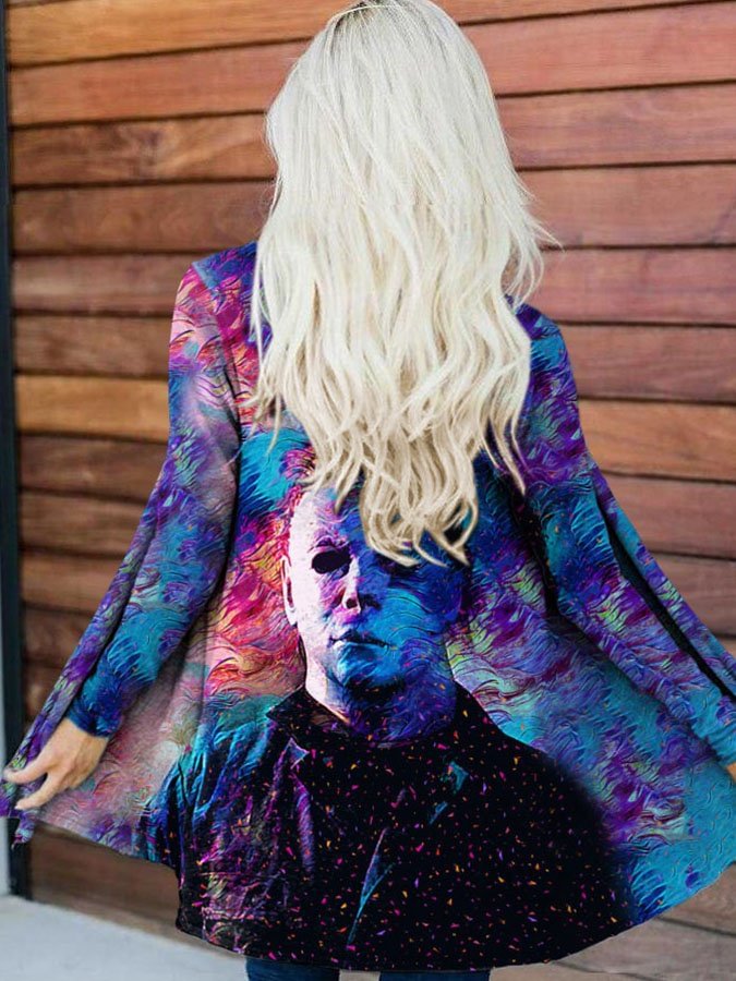 Abstract Halloween Myers Print Cardigan