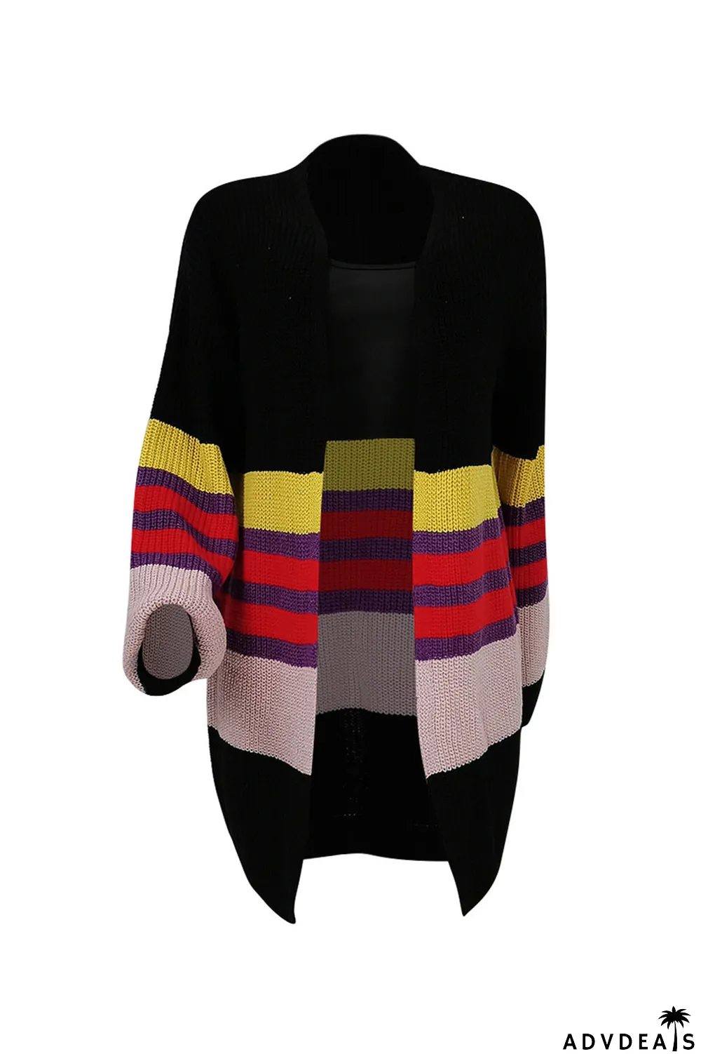 Black Fashion Casual Patchwork Cardigan Outerwear