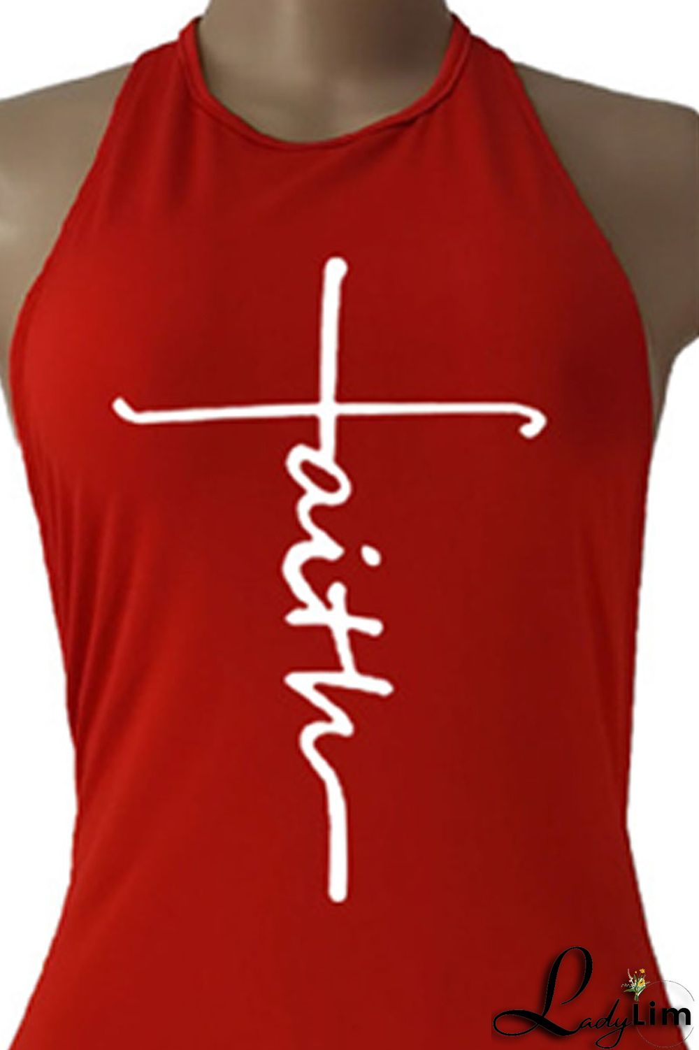 Red Sexy Print Split Joint Halter One Step Skirt Dresses