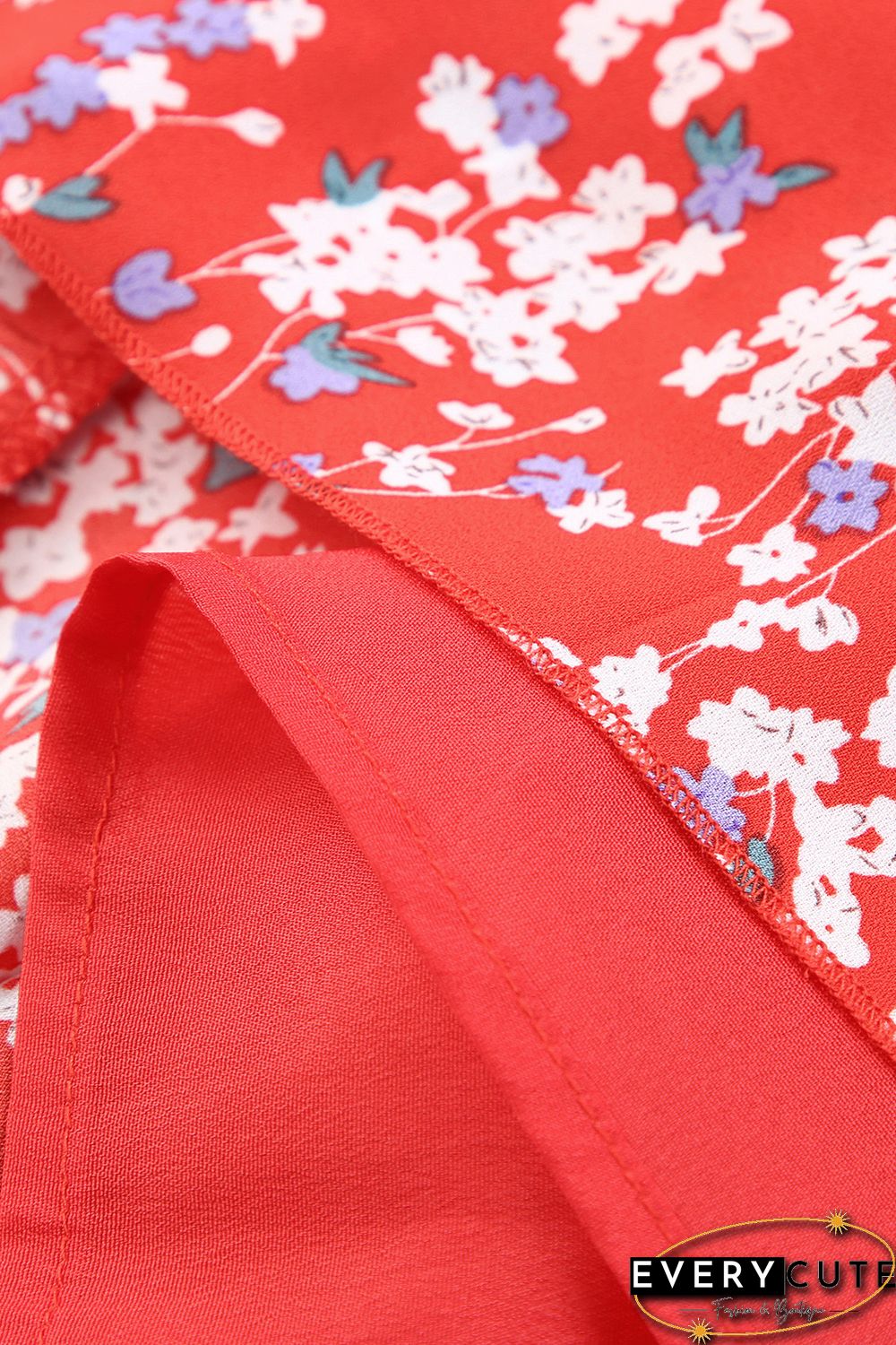 Red Multicolor Floral Ruffled Crop Top and Maxi Skirt Set