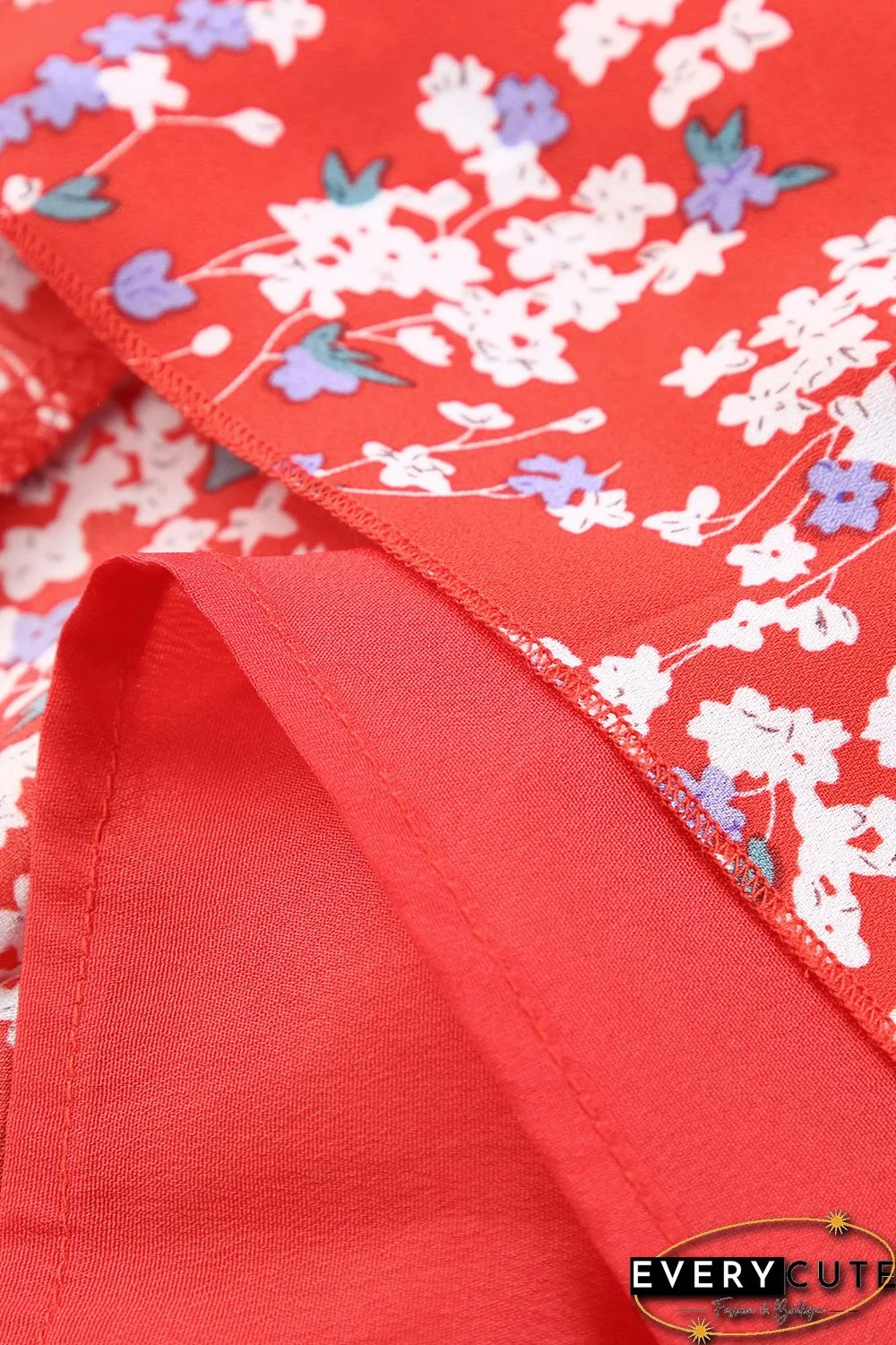 Red Multicolor Floral Ruffled Crop Top and Maxi Skirt Set