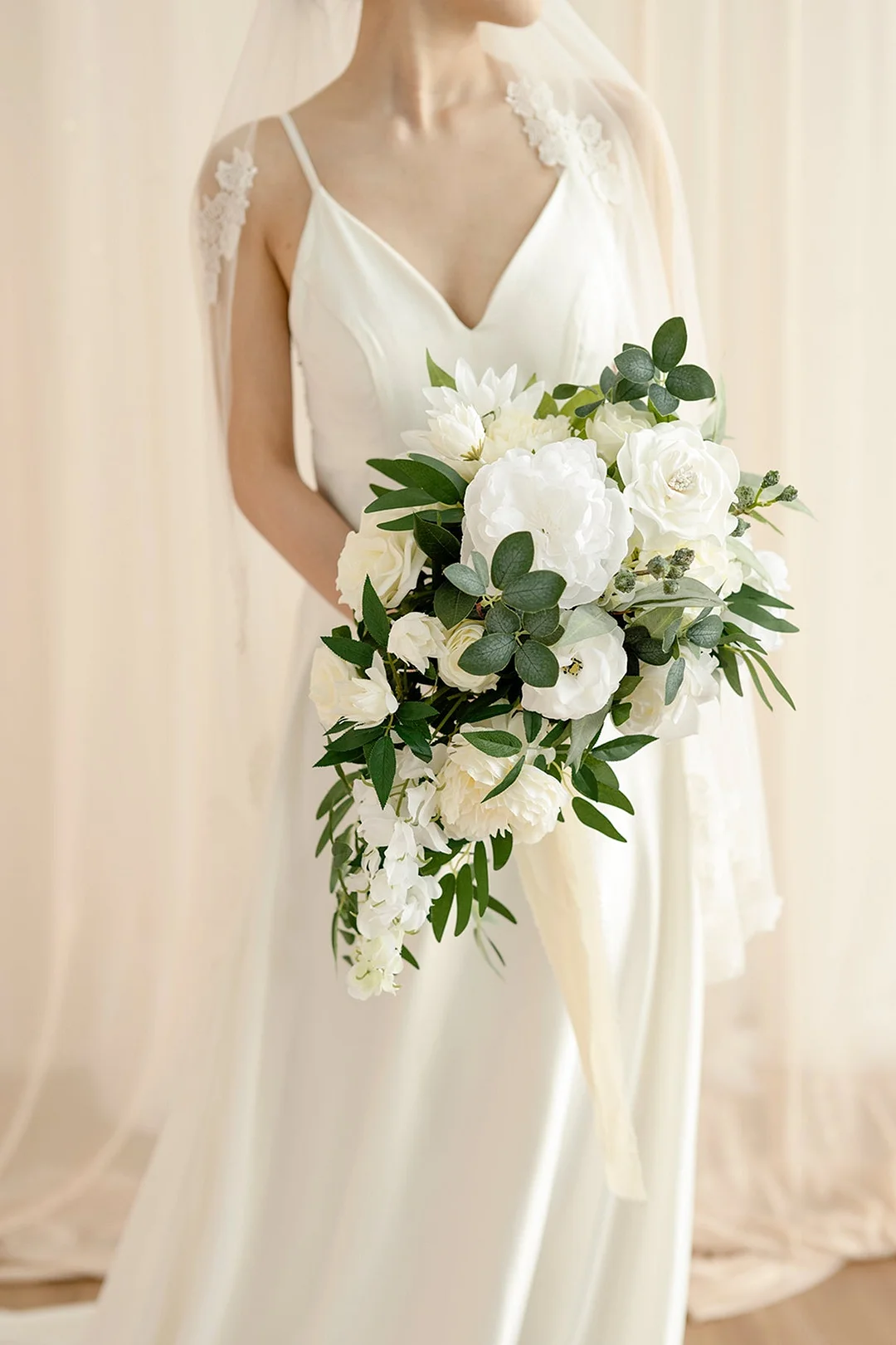 Large Cascade Bridal Bouquet in Natural White