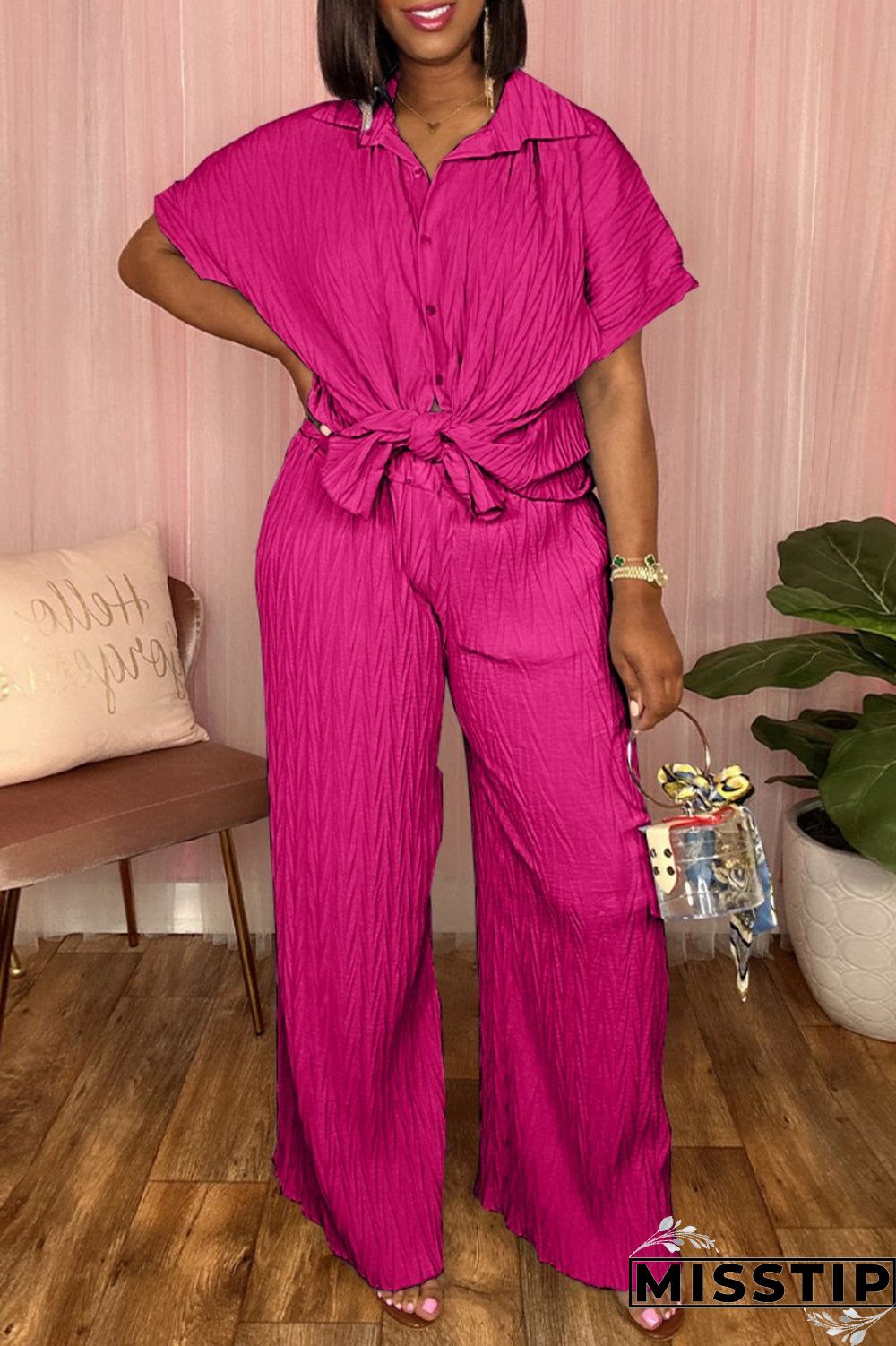 Black Casual Solid Basic Turndown Collar Short Sleeve Two Pieces