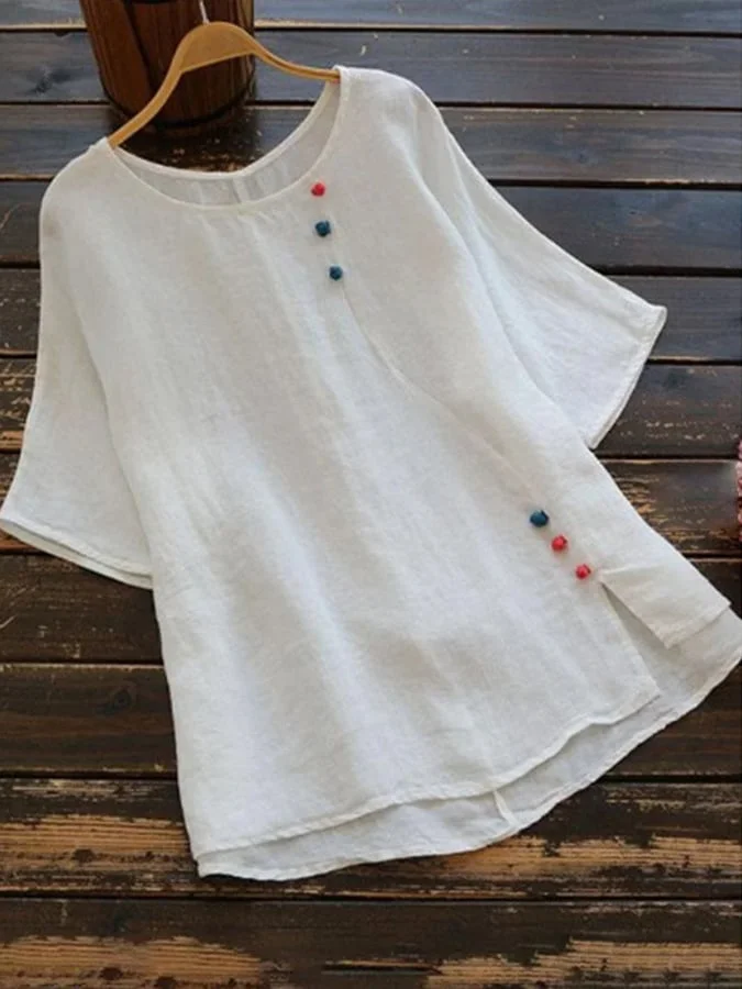 Women's Solid Round Neck Split T-shirt