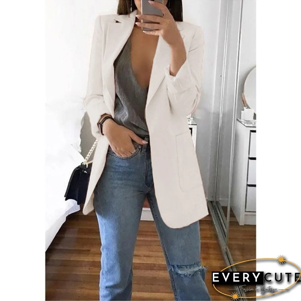 Women's Blazer Jackets Autumn Casual Plus Size Fashion Basic Notched Slim Solid Coats Office Ladies Outwear Chic Loose Coat