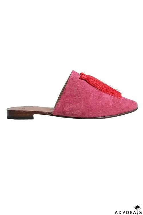 Tassels Denim Flat Mule