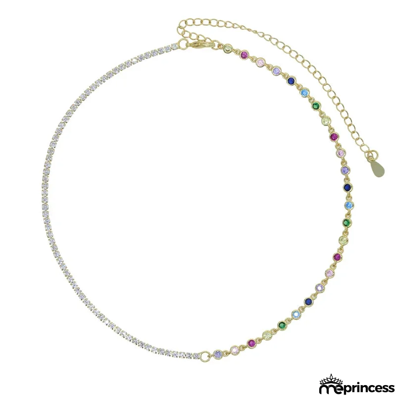 Women's Copper Cubic Zirconia Rhinestone Link Chain Necklace
