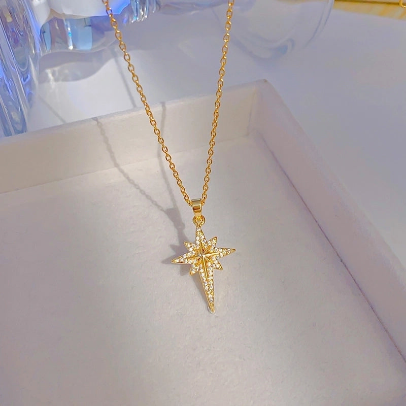 Elegant Glam Star 304 Stainless Steel Copper Zircon Inlay Pendant Necklace