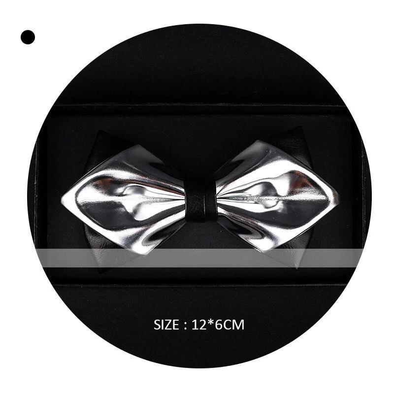 Exclusive Designer Fashionable Gold  Pu Leather Pointed Luxury Bow Tie Bright Nightclub Bowtie Gifts for Men Accessories