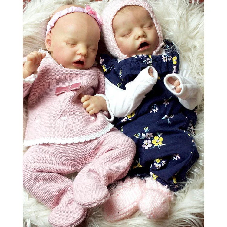 Kids Holiday Idea Gifts Reborn Twins Sister Girls 17'' Lifelike Sleeping Reborn Baby Dolls Maegen and Yrtendre 2024