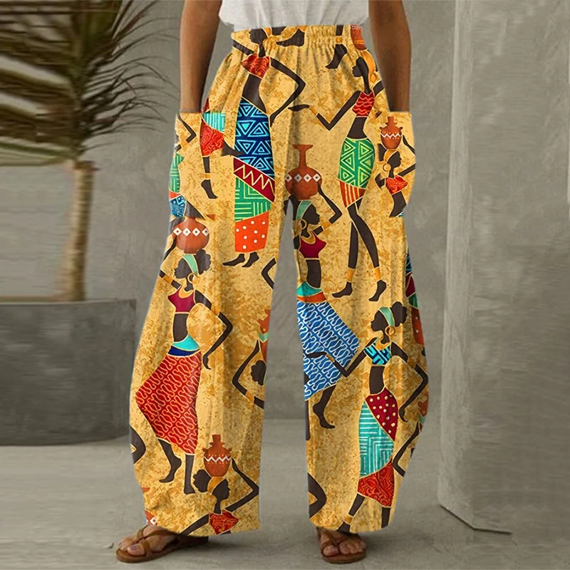 Women‘s Black Juneteenth Art Print Wide Leg Pants