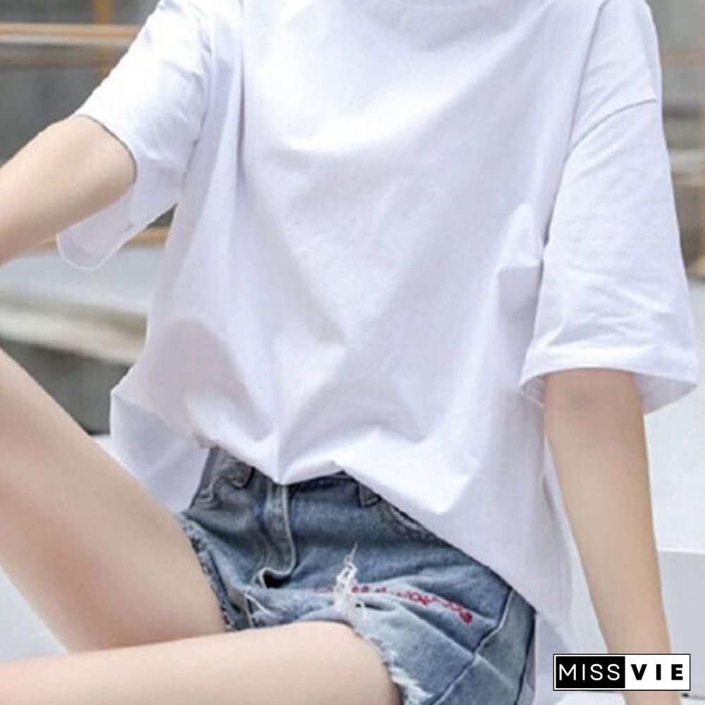 S-5XL Plus Size Women Cotton Oversized T-shirts Couple Harajuku O-Neck Loose Tees Embroidered Plant Bear Half Sleeve Shirt Tops