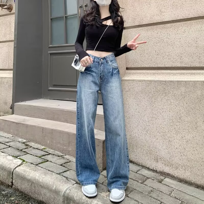 Women's Light Blue High Waisted Wide Leg Jeans