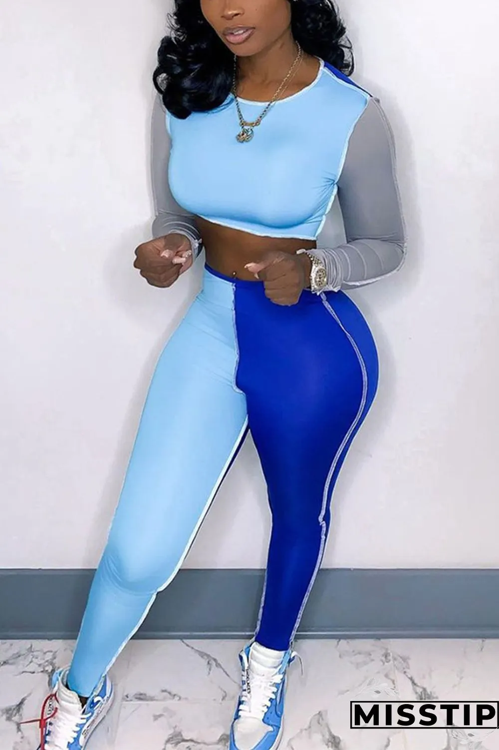 Orange Casual Solid Patchwork O Neck Long Sleeve Two Pieces