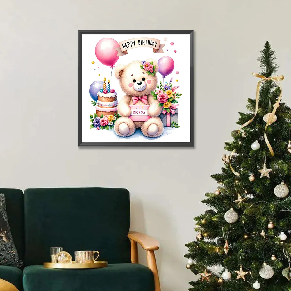 Diamond Painting - Full Round Drill - Birthday Bear(Canvas|30*30cm)