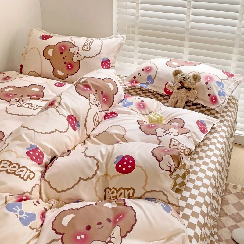 Aonga Cute Rabbit Bedding Set No Filling Pink Blue Boys Girls Favorite Single Double Duvet Cover Flat Sheet Pillowcase Kit New 2024 aonga