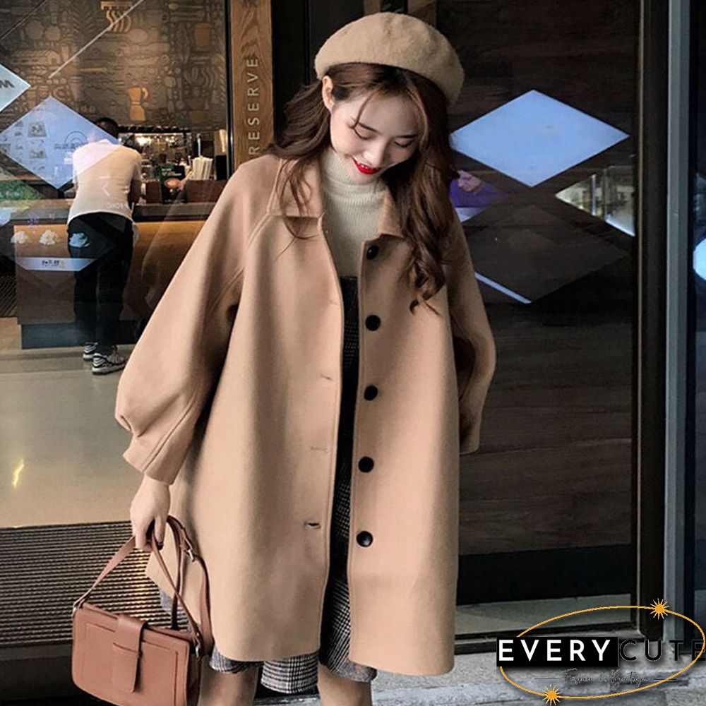 Autumn Winter Classic Women Overcoats Casual Lapel Single-breasted Loose Wool Coats Vintage Long Sleeve Chic Female Outwear